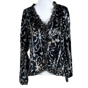 Vtg Chicos Burnout Velvet Jacket Women 1 M Silk Blend Devore Metallic Whimsigoth